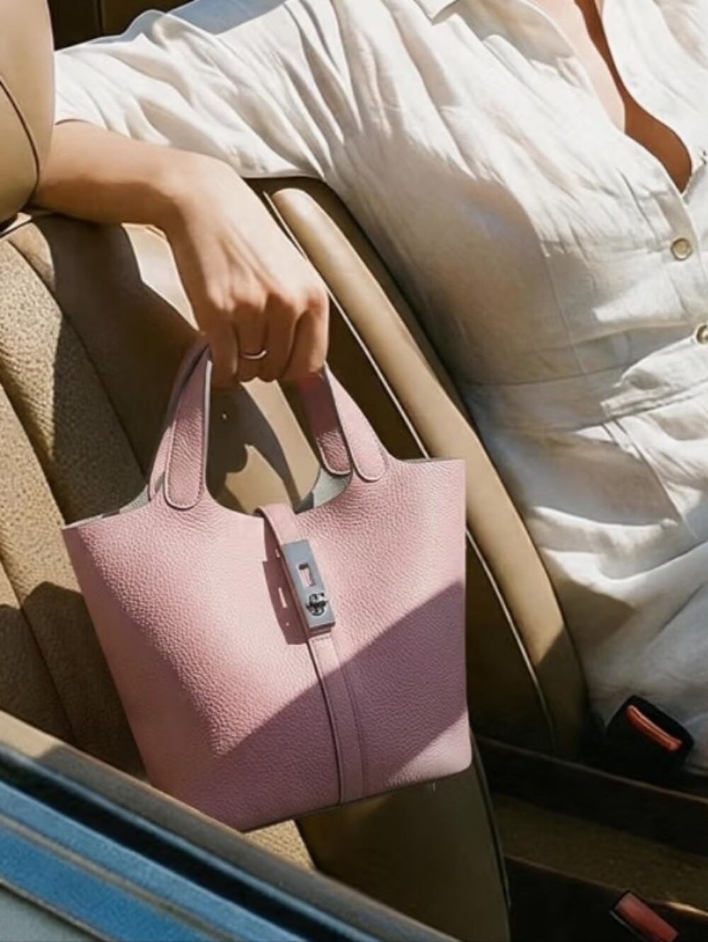 1 Left! Pink Vegan Leather Top-Handle Bucket Bag